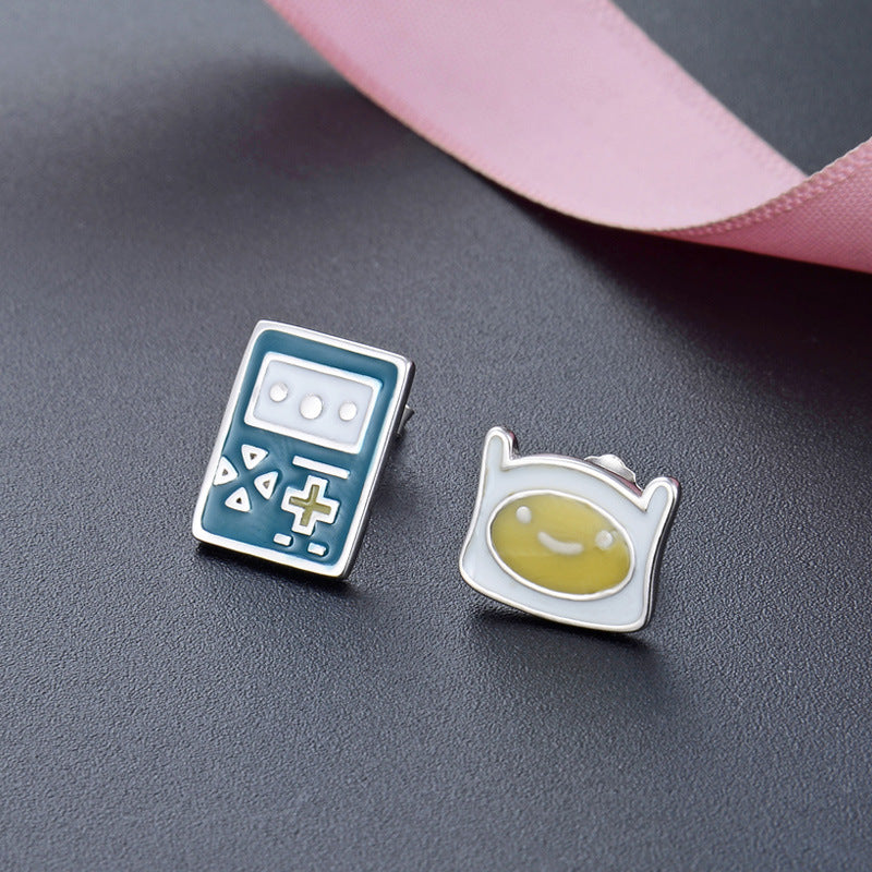 925 Sterling Silver Cartoon Stud Earrings - Minimalist Enamel Geometric Earrings with Plastic Stoppers