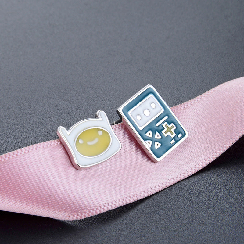 925 Sterling Silver Cartoon Stud Earrings - Minimalist Enamel Geometric Earrings with Plastic Stoppers