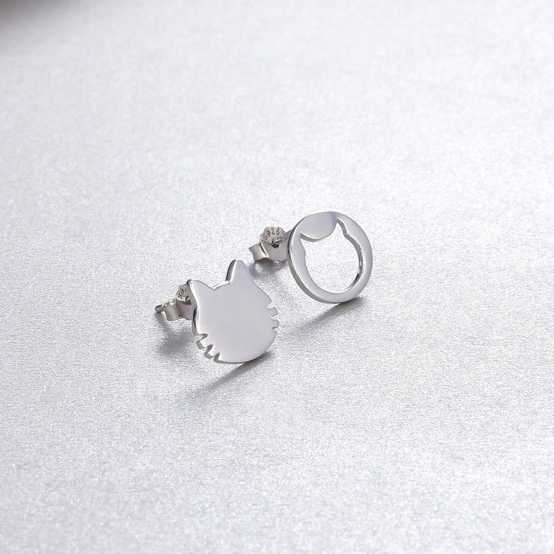 925 Sterling Silver Cat Stud Earrings - Electroplated Minimalist Animal Earrings with Plastic Stoppers