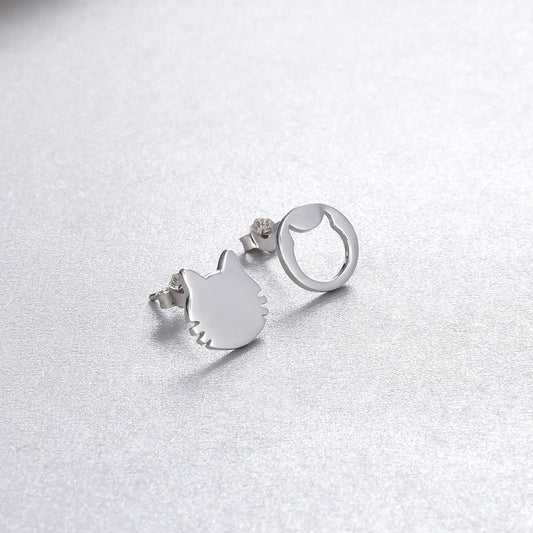 925 Sterling Silver Cat Stud Earrings - Electroplated Minimalist Animal Earrings with Plastic Stoppers