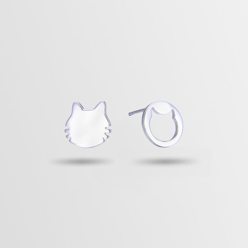 925 Sterling Silver Cat Stud Earrings - Electroplated Minimalist Animal Earrings with Plastic Stoppers