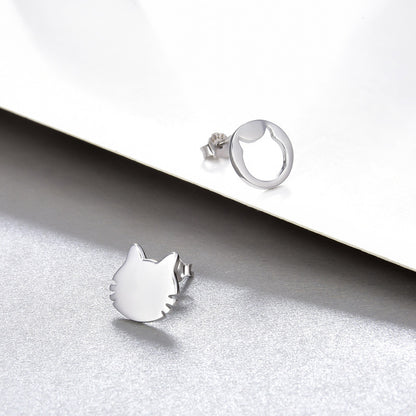 925 Sterling Silver Cat Stud Earrings - Electroplated Minimalist Animal Earrings with Plastic Stoppers