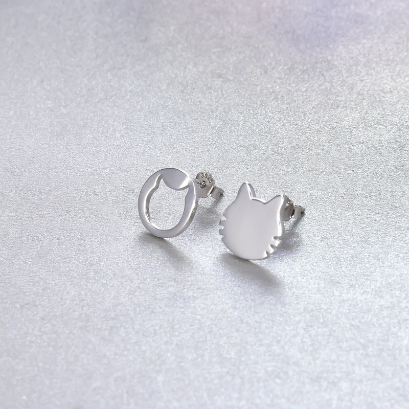 925 Sterling Silver Cat Stud Earrings - Electroplated Minimalist Animal Earrings with Plastic Stoppers