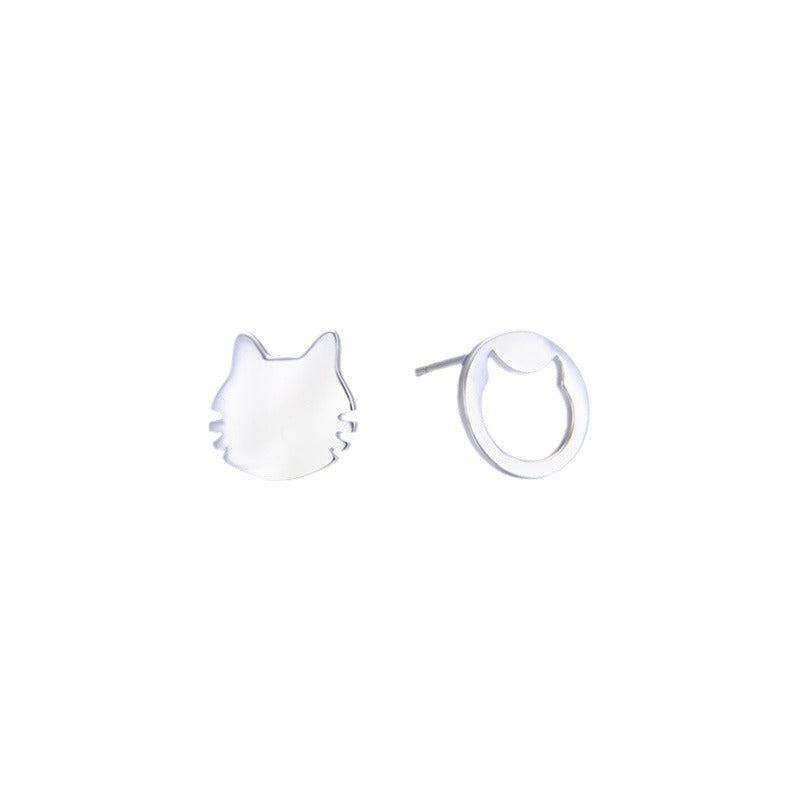 925 Sterling Silver Cat Stud Earrings - Electroplated Minimalist Animal Earrings with Plastic Stoppers