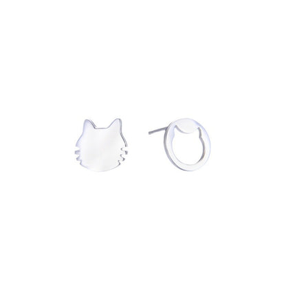 925 Sterling Silver Cat Stud Earrings - Electroplated Minimalist Animal Earrings with Plastic Stoppers