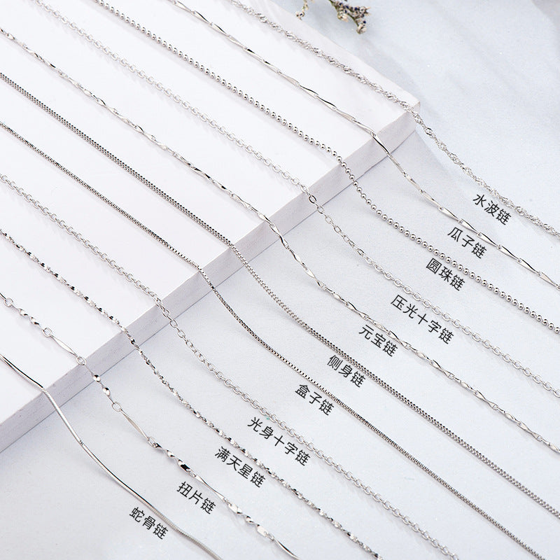 925 Sterling Silver Chains - 9 Style Options in 40+5cm Length with White Gold Plating (Customizable)