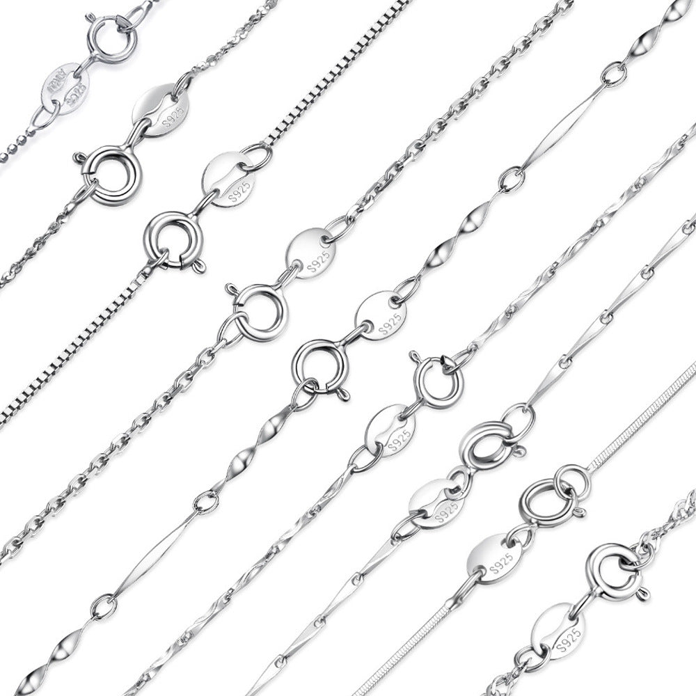 925 Sterling Silver Chains - 9 Style Options in 40+5cm Length with White Gold Plating (Customizable)