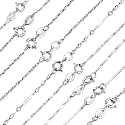 925 Sterling Silver Chains - 9 Style Options in 40+5cm Length with White Gold Plating (Customizable)