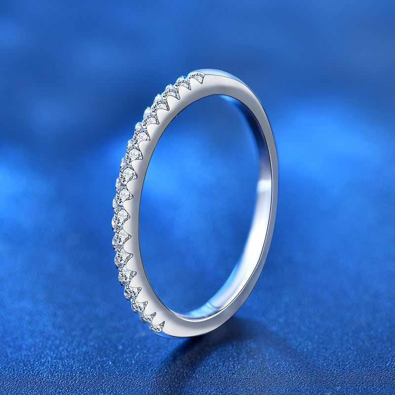 925 Sterling Silver Channel-Set Diamond Ring - 0.05um White Gold Plated Women's Band (Size 5-9）