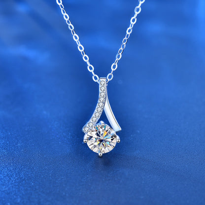 925 Sterling Silver Chinese Character Pendant Necklace with 1ct Moissanite Cross Chain Women's Minimalist Jewelry