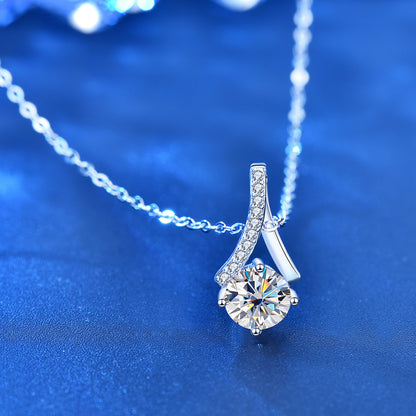925 Sterling Silver Chinese Character Pendant Necklace with 1ct Moissanite Cross Chain Women's Minimalist Jewelry