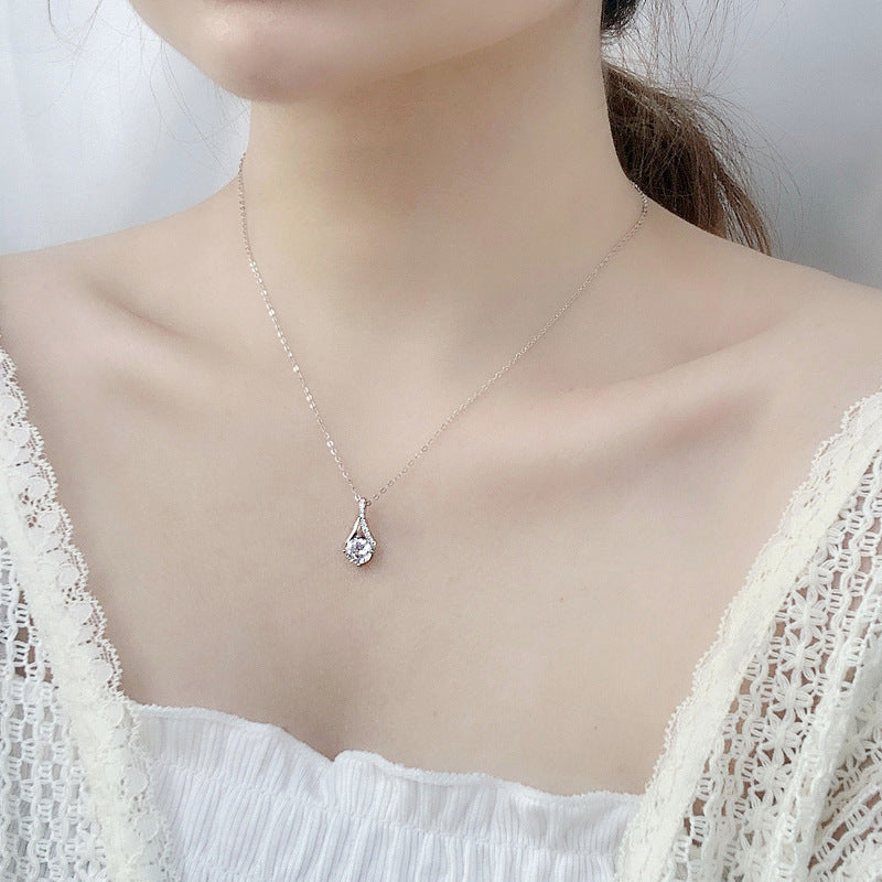 925 Sterling Silver Chinese Character Pendant Necklace with 1ct Moissanite Cross Chain Women's Minimalist Jewelry