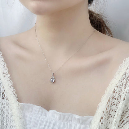 925 Sterling Silver Chinese Character Pendant Necklace with 1ct Moissanite Cross Chain Women's Minimalist Jewelry