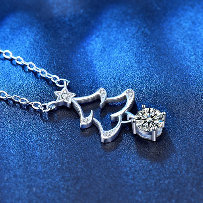 925 Sterling Silver Christmas Bell Pendant Necklace with 0.5ct Moissanite Cross Chain Women's Holiday Jewelry