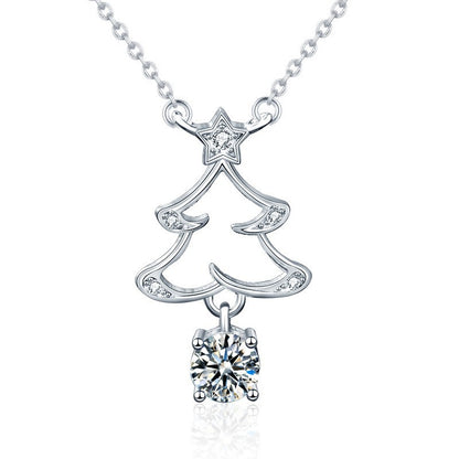925 Sterling Silver Christmas Bell Pendant Necklace with 0.5ct Moissanite Cross Chain Women's Holiday Jewelry