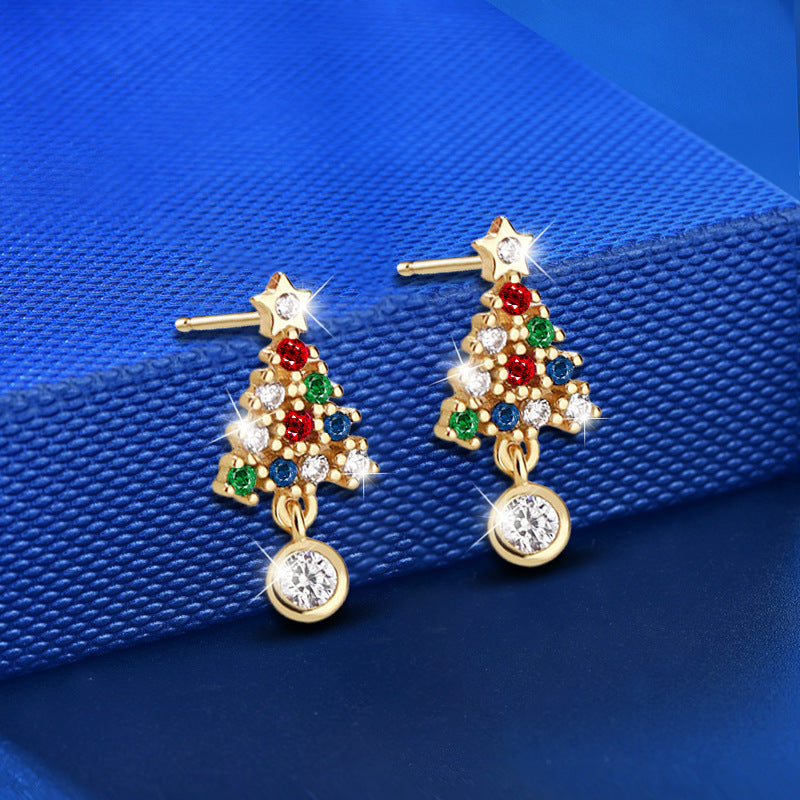 925 Sterling Silver Christmas Gift Box Geometric Stud Earrings with 0.3ct Gold/White Moissanite Festive Holiday Jewelry for Women