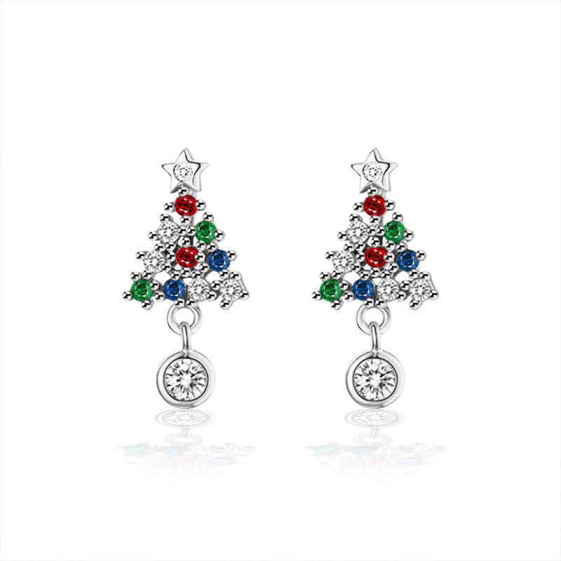 925 Sterling Silver Christmas Gift Box Geometric Stud Earrings with 0.3ct Gold/White Moissanite Festive Holiday Jewelry for Women