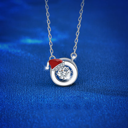 925 Sterling Silver Christmas Gift Box & Santa Pendant Necklace with 0.5ct Moissanite Cross Chain Women's Unique Holiday Jewelry