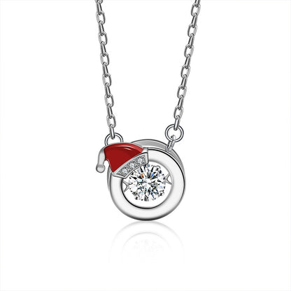 925 Sterling Silver Christmas Gift Box & Santa Pendant Necklace with 0.5ct Moissanite Cross Chain Women's Unique Holiday Jewelry