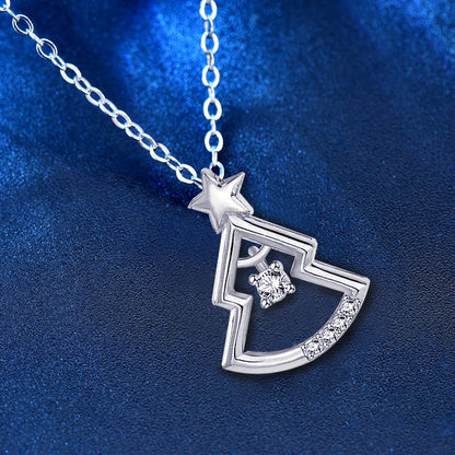 925 Sterling Silver Christmas Tree Pendant Necklace for Women-White Gold/Rose Gold Plated Cross Chain, Dainty Holiday Jewelry Gift