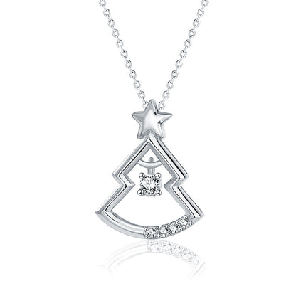 925 Sterling Silver Christmas Tree Pendant Necklace for Women-White Gold/Rose Gold Plated Cross Chain, Dainty Holiday Jewelry Gift