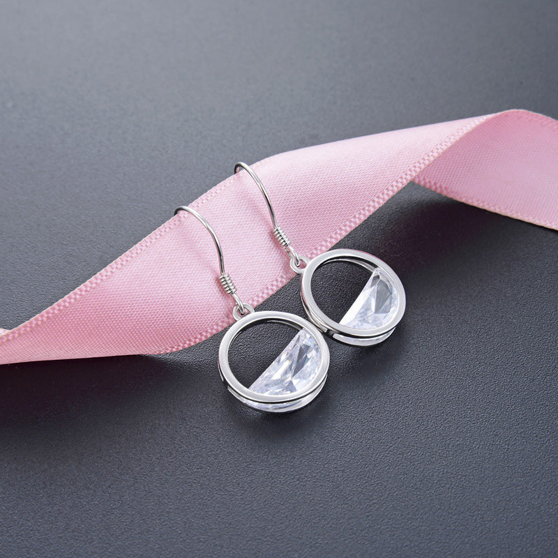925 Sterling Silver Circle Drop Earrings-Korean Minimalist Geometric Dangle Earrings for Women