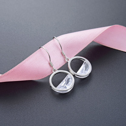 925 Sterling Silver Circle Drop Earrings-Korean Minimalist Geometric Dangle Earrings for Women