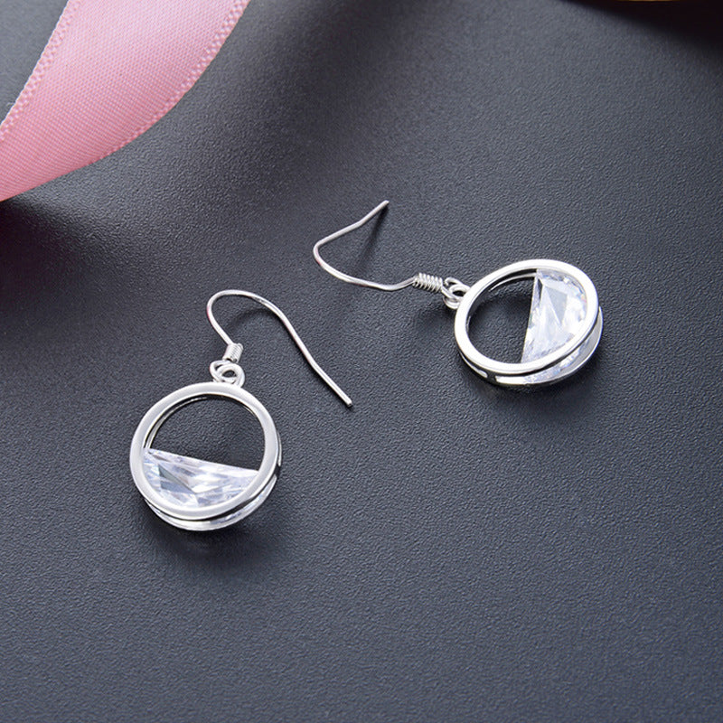 925 Sterling Silver Circle Drop Earrings-Korean Minimalist Geometric Dangle Earrings for Women