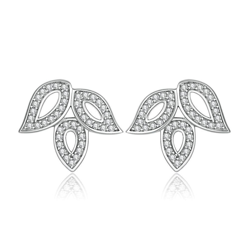 925 Sterling Silver Clover Leaf Earrings - Elegant Zircon Studs with European Chic Style