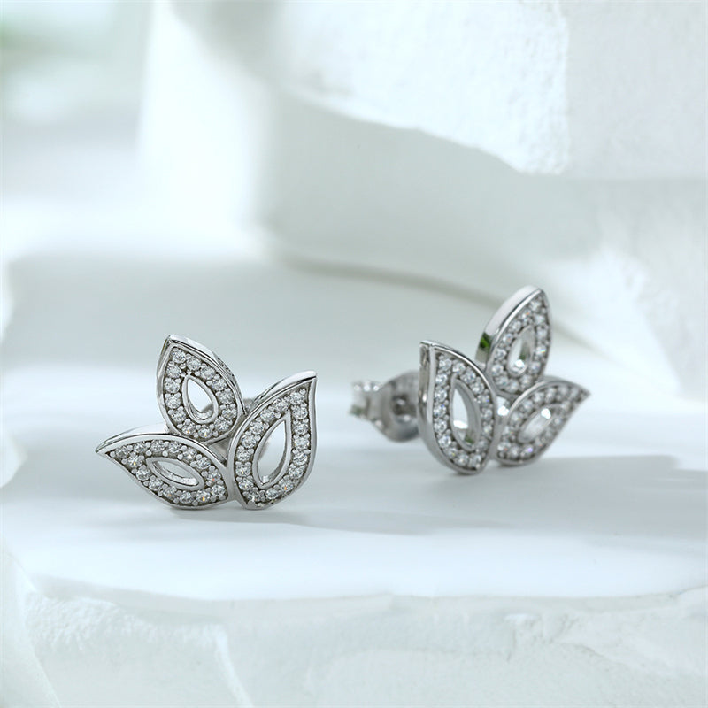 925 Sterling Silver Clover Leaf Earrings - Elegant Zircon Studs with European Chic Style