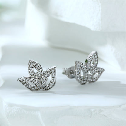 925 Sterling Silver Clover Leaf Earrings - Elegant Zircon Studs with European Chic Style