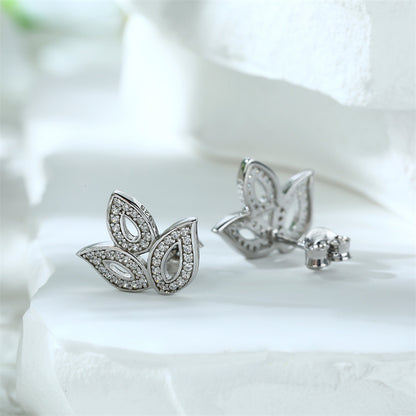 925 Sterling Silver Clover Leaf Earrings - Elegant Zircon Studs with European Chic Style