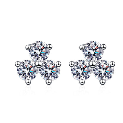 925 Sterling Silver Clover Moissanite Stud Earrings - 0.6CT Floral-Inspired Luxury Jewelry