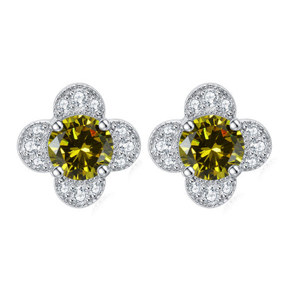 925 Sterling Silver Clover & Plum Blossom Stud Earrings – Dainty Birthstone Floral Collection