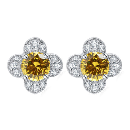 925 Sterling Silver Clover & Plum Blossom Stud Earrings – Dainty Birthstone Floral Collection