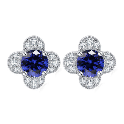 925 Sterling Silver Clover & Plum Blossom Stud Earrings – Dainty Birthstone Floral Collection