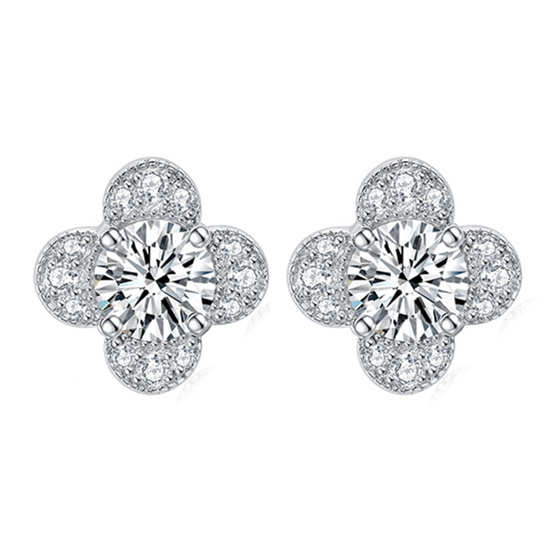 925 Sterling Silver Clover & Plum Blossom Stud Earrings – Dainty Birthstone Floral Collection