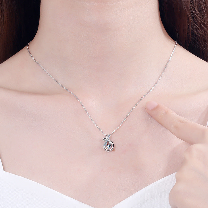 925 Sterling Silver Coin Purse Pendant Necklace - 0.3CT/0.5CT Moissanite Bohemian Collarbone Chain