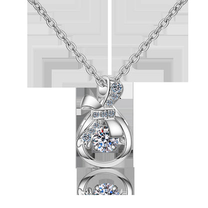 925 Sterling Silver Coin Purse Pendant Necklace - 0.3CT/0.5CT Moissanite Bohemian Collarbone Chain