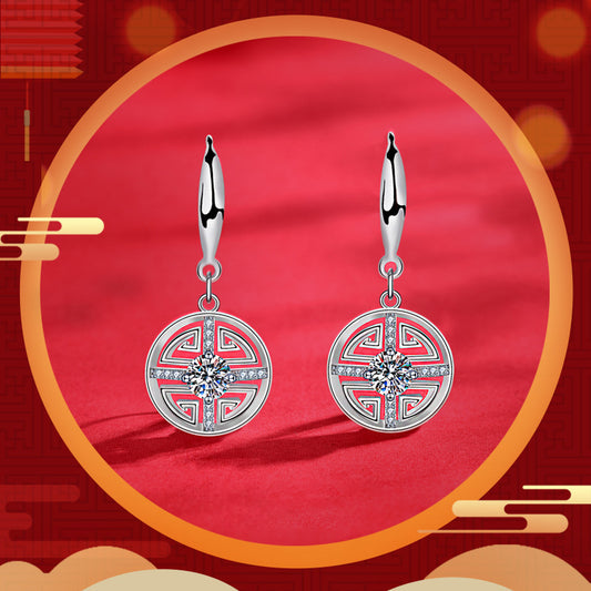 925 Sterling Silver Coin Stud Earrings with 0.5ct Moissanite  White Gold Plated Vintage Inspired Jewelry
