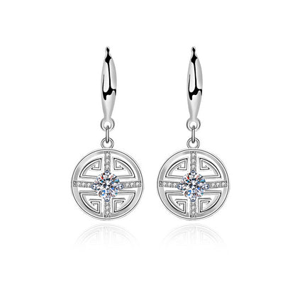 925 Sterling Silver Coin Stud Earrings with 0.5ct Moissanite  White Gold Plated Vintage Inspired Jewelry