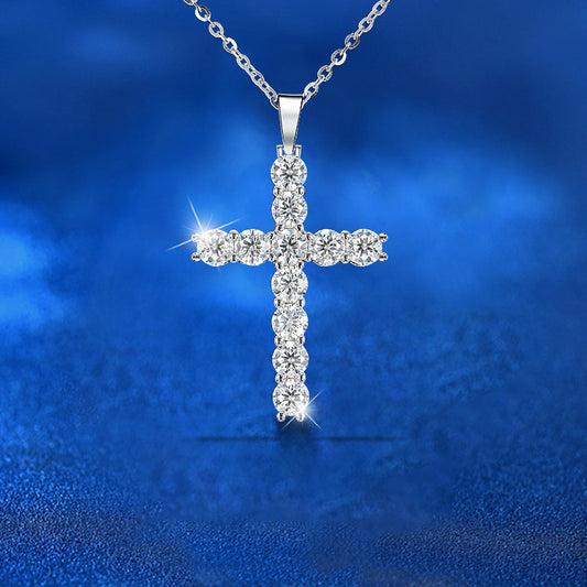 925 Sterling Silver Cross Pendant Necklace with 0.1ct Moissanite Rhodium Plated Minimalist Chain for Women