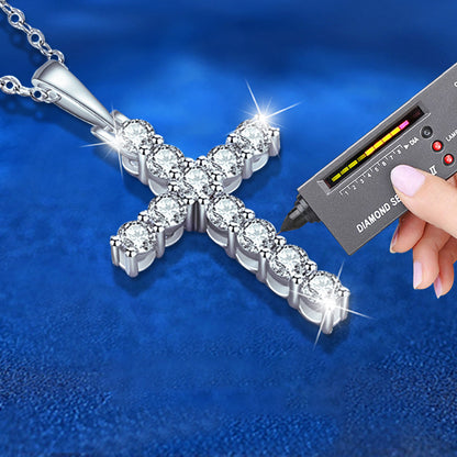 925 Sterling Silver Cross Pendant Necklace with 0.1ct Moissanite Rhodium Plated Minimalist Chain for Women