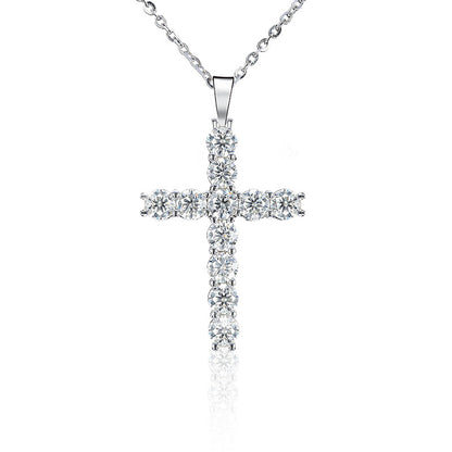 925 Sterling Silver Cross Pendant Necklace with 0.1ct Moissanite Rhodium Plated Minimalist Chain for Women