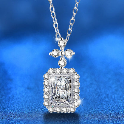 925 Sterling Silver Cross Pendant Necklace with High Carbon or Moissanite in 5x7mm/7x9mm Women's Rhodium Plated Jewelry