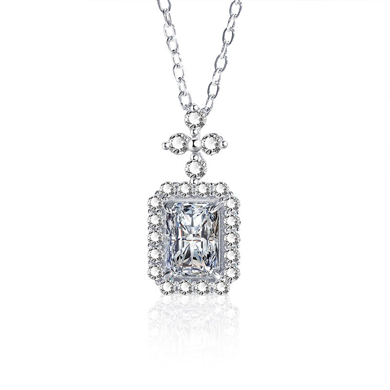 925 Sterling Silver Cross Pendant Necklace with High Carbon or Moissanite in 5x7mm/7x9mm Women's Rhodium Plated Jewelry