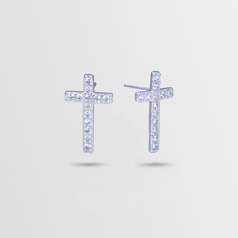 925 Sterling Silver Cross Stud Earrings - White/Blue/Black CZ Diamond Earrings with Plastic Backs for Women