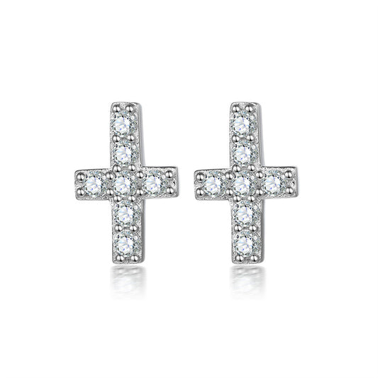 925 Sterling Silver Cross Stud Earrings for Women Minimalist Religious Jewelry White Gold Plated