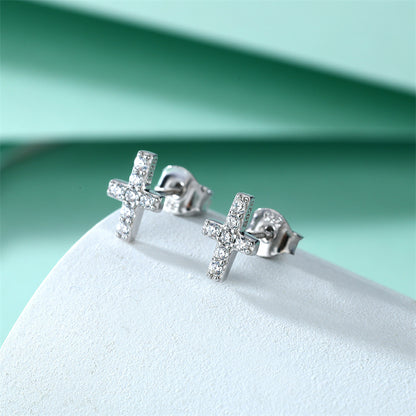 925 Sterling Silver Cross Stud Earrings for Women Minimalist Religious Jewelry White Gold Plated