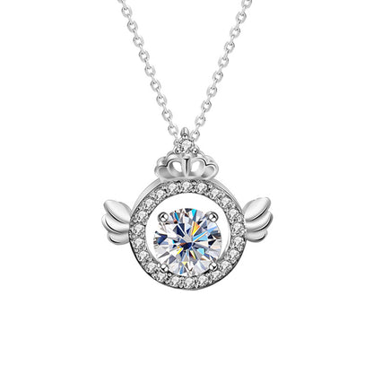 925 Sterling Silver Crown Angel Pendant Necklace with 1ct Moissanite Cross Chain Women's Fairy Style Jewelry